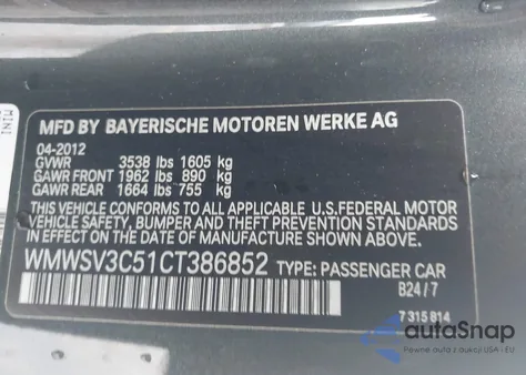 2012 Mini Cooper S z USA, uszkodzony, nr VIN WMWSV3C51CT386852